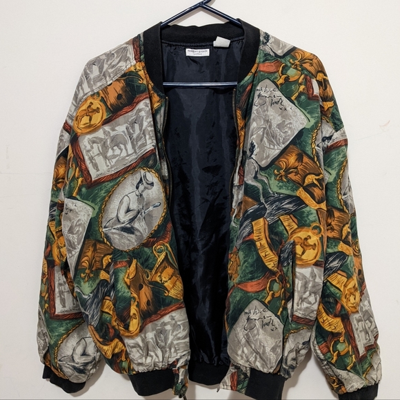 Vintage 90s Equestrian Silk Bomber Jacket M - Picture 5 of 10